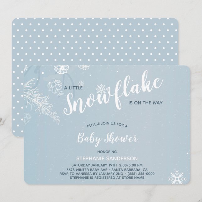 Blue  Winter Snowflake Baby Shower for Boys Invitation (Front/Back)