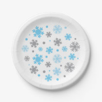 Blue Winter Snowflake Baby Shower Paper Plates