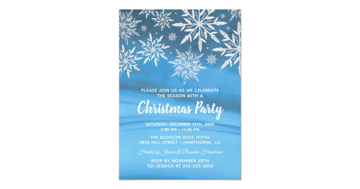Blue Winter Snowflake Christmas Holiday Party Invitation Zazzle Com