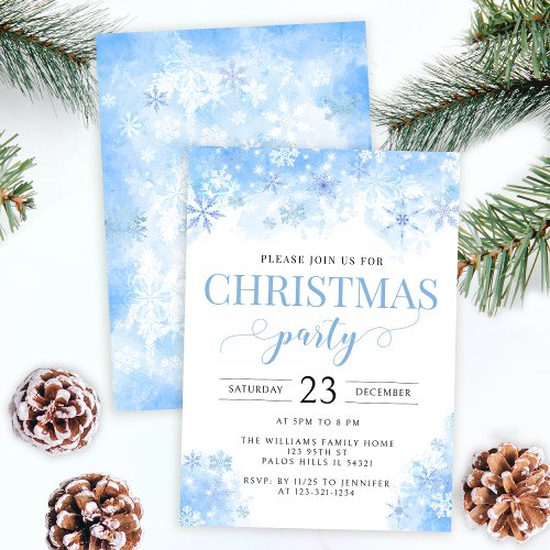 Blue winter snowflake Christmas party invitation