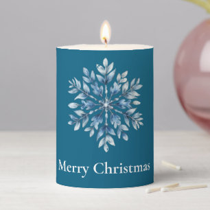 Blue Winter Snowflake Christmas Pillar Candle