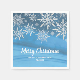Blue Winter Snowflake Christmas Wedding Party Paper Napkins