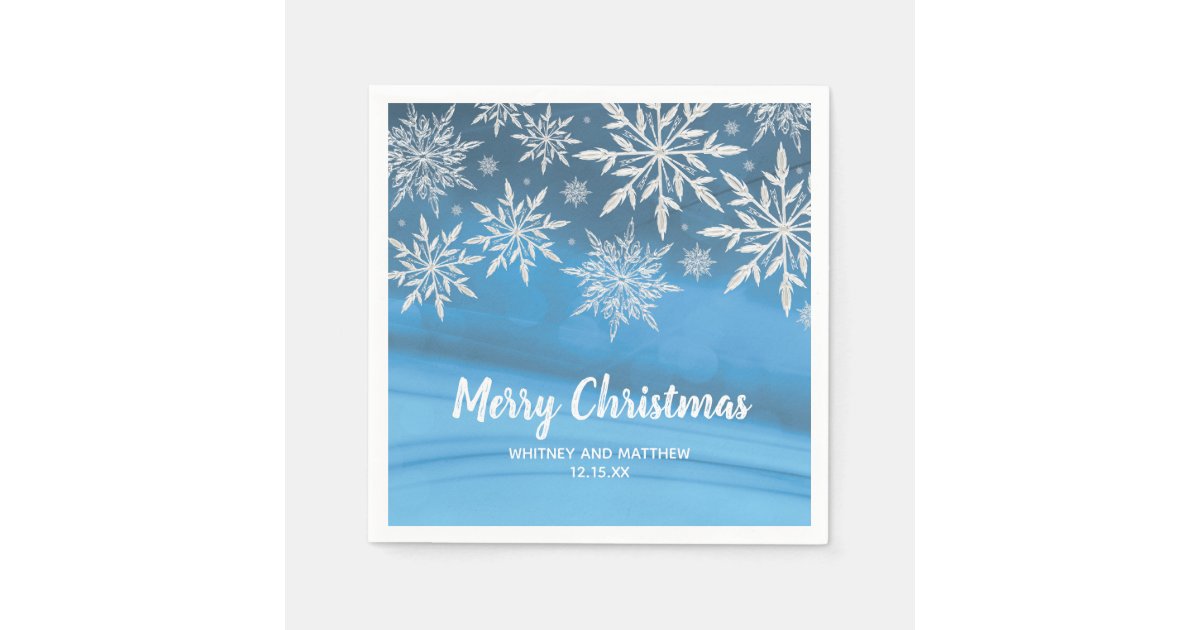 Blue Winter Snowflake Christmas Wedding Party Paper Napkins | Zazzle