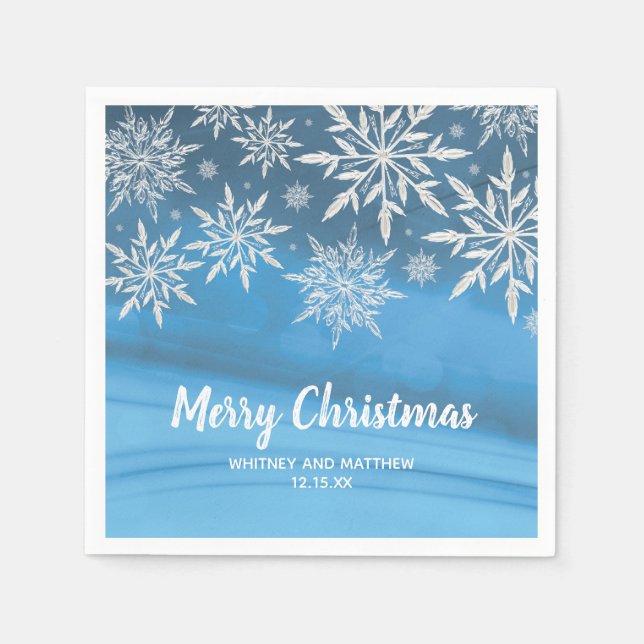 Blue Winter Snowflake Christmas Wedding Party Paper Napkins (Front)