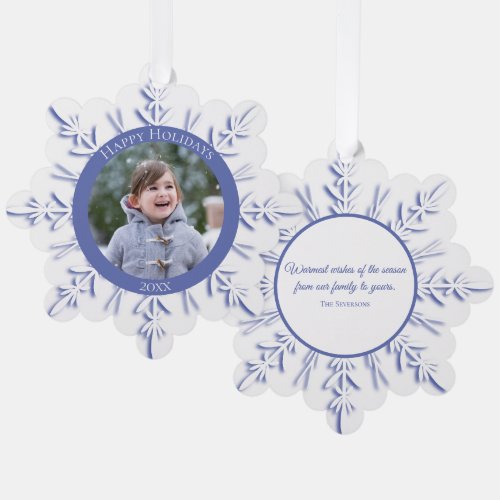Blue Winter Snowflake Happy Holidays Dated Ornament Card