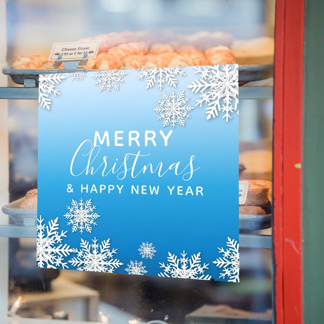 Blue Winter Snowflake Merry Christmas Storefront Window Cling (Creator Uploaded)