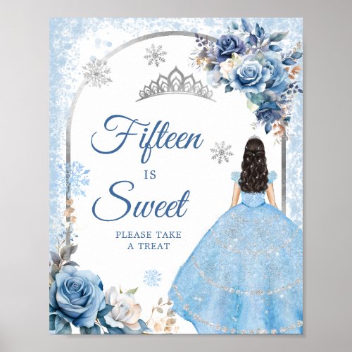 Blue Winter Snowflake Mis Quince Fifteen is Sweet Poster