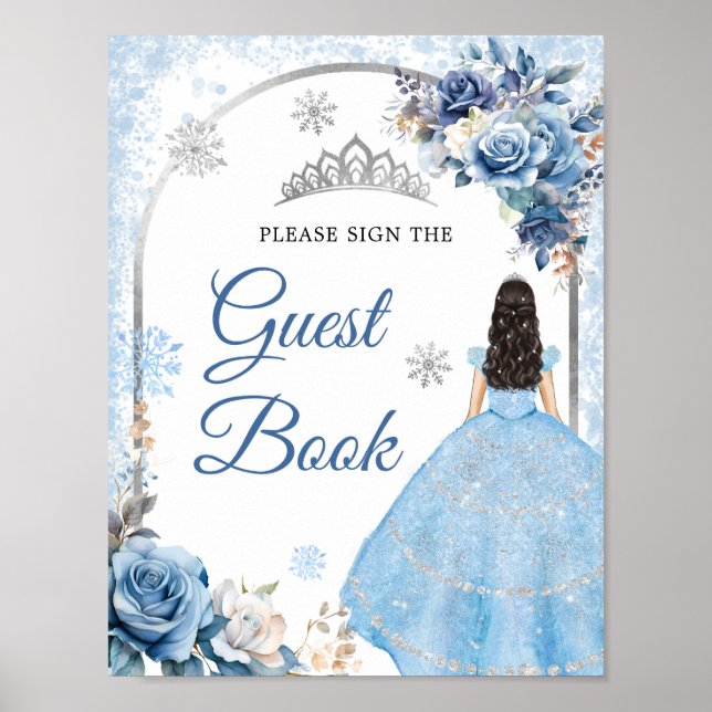 Blue Winter Snowflake Mis Quince Guest Book (Front)