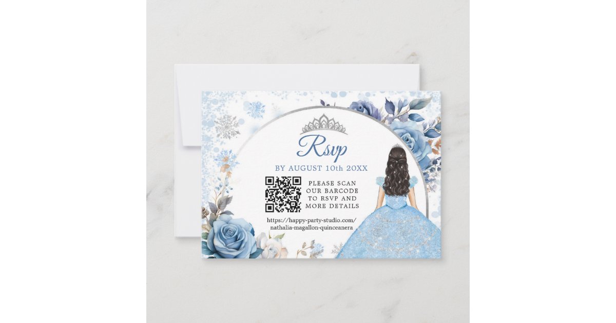 Blue Winter Snowflake Mis Quince QR Code RSVP | Zazzle
