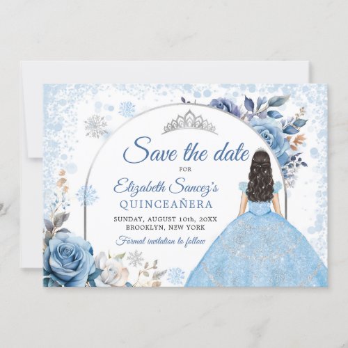 Blue Winter Snowflake Mis Quince Save The Date Invitation