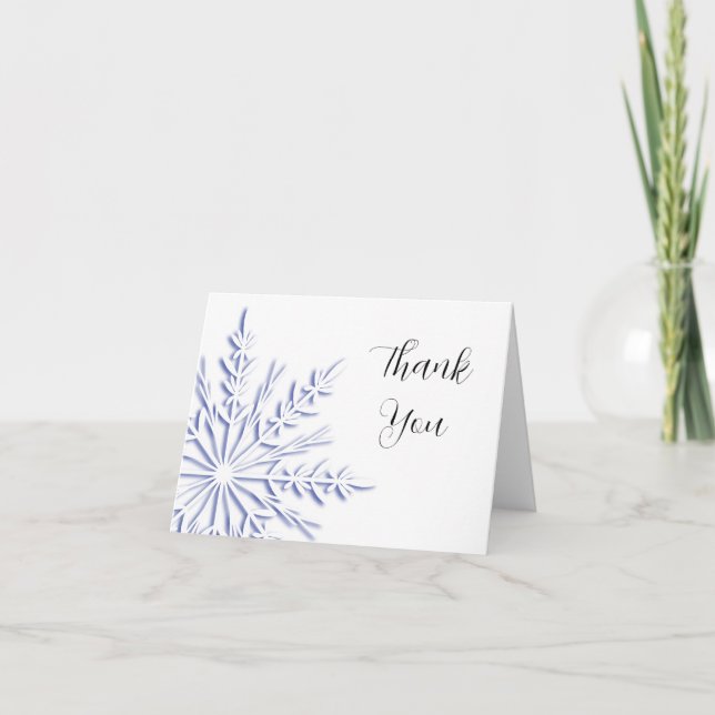 Blue Winter Snowflake on White Thank You Card (Front)