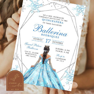 Blue Winter Snowflake Princess Quinceanera Invitation