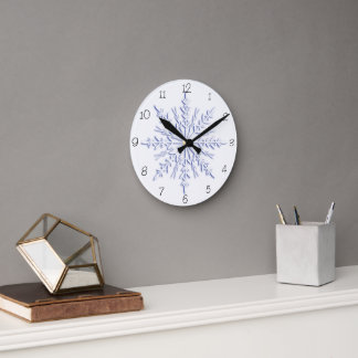 Blue Winter Snowflake Round Clock