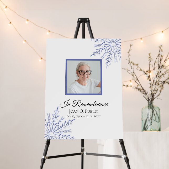 Blue Winter Snowflakes Celebration of Life Funeral Foam Board (In Situ (Stand))