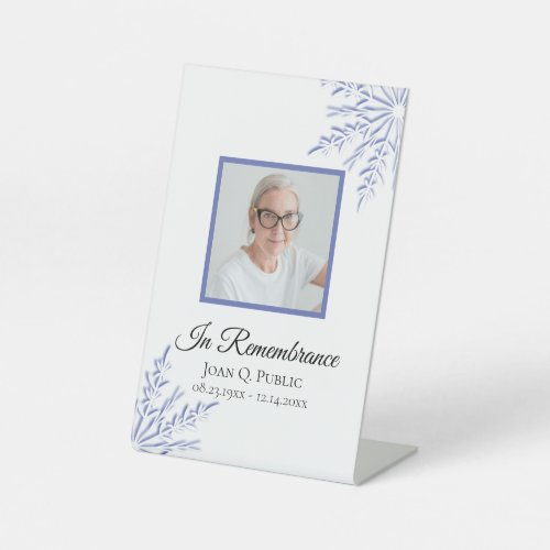 Blue Winter Snowflakes Celebration of Life Funeral Pedestal Sign