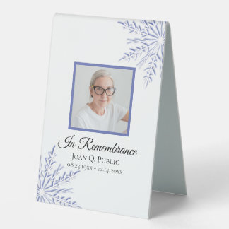 Blue Winter Snowflakes Celebration of Life Funeral Table Tent