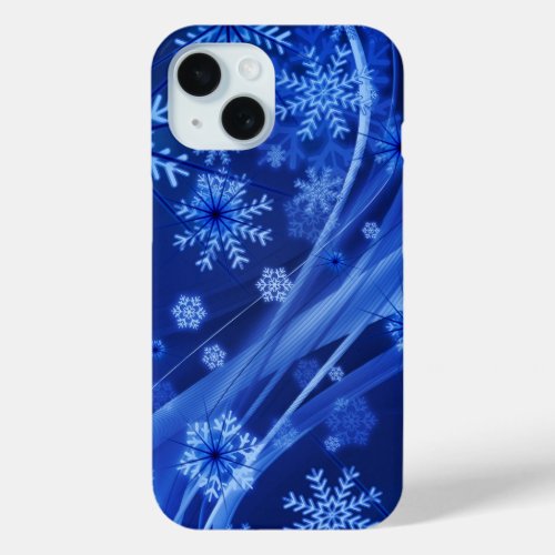 Blue Winter Snowflakes Christmas iPhone 15 Case