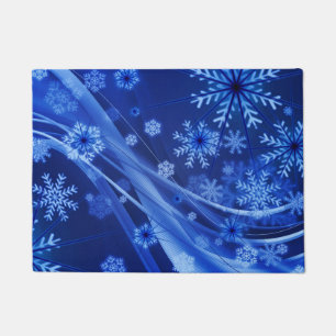 Blue Winter Snowflakes Christmas Doormat