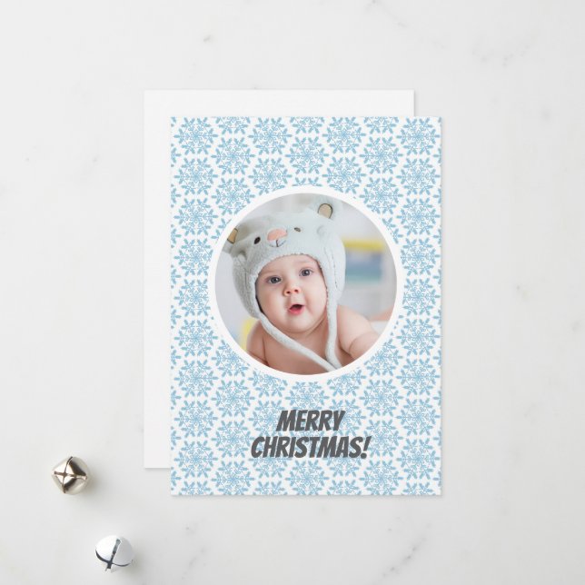 Blue Winter Snowflakes Christmas Flat Holiday Card (Front/Back In Situ)