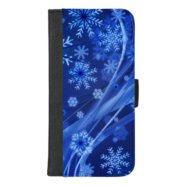 Blue Winter Snowflakes Christmas iPhone Wallet Case (Front)
