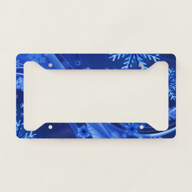 Blue Winter Snowflakes Christmas License Plate Frame (Front)