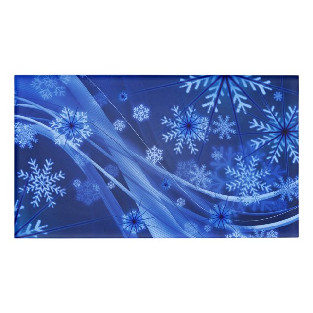 Blue Winter Snowflakes Christmas Name Tag (Front)
