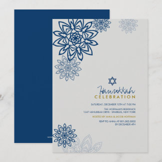 Blue Winter Snowflakes Hanukkah Celebration Party Invitation