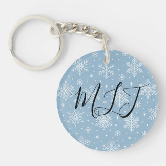 Blue Winter Snowflakes Initial Monogram Keychain