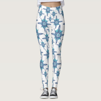 blue winter snowflakes leggings