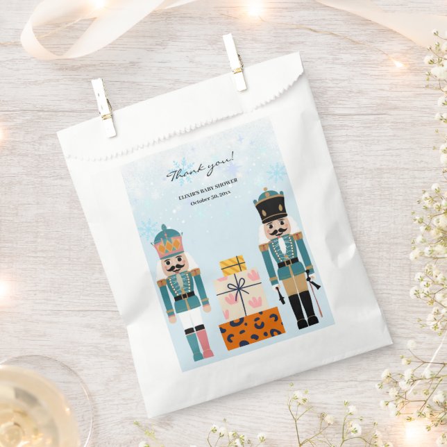 Blue Winter Snowflakes Nutcracker Baby Shower Favor Bag (Clipped)