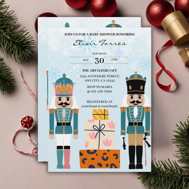 Blue Winter Snowflakes Nutcracker Baby Shower Invitation (Creator Uploaded)