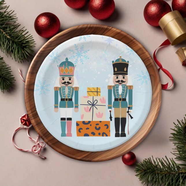 Blue Winter Snowflakes Nutcracker Baby Shower Paper Plates (Creator Uploaded)