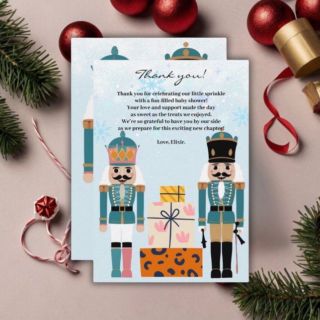Blue Winter Snowflakes Nutcracker Baby Shower Thank You Card (Creator Uploaded)