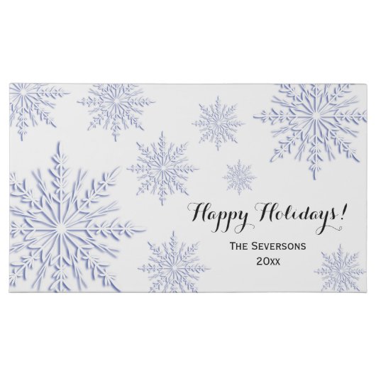 Blue Winter Snowflakes on White Happy Holidays Milk Chocolate Bar (Front)