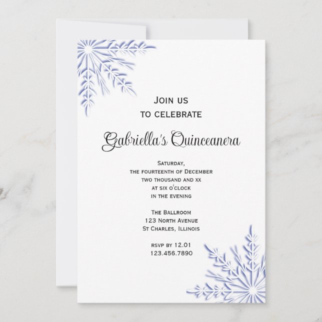 Blue Winter Snowflakes Quinceanera Invitation (Front)