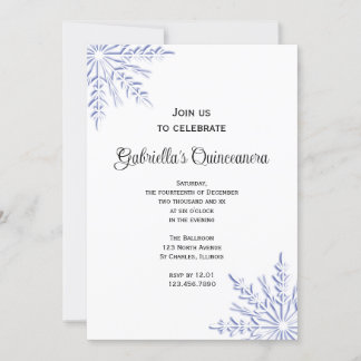 Blue Winter Snowflakes Quinceanera Invitation