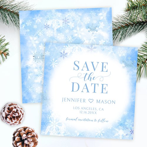 Blue winter snowflakes Save the date invitation