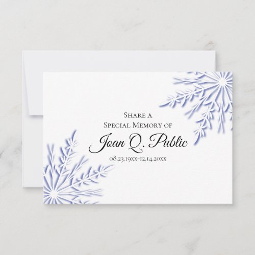 Blue Winter Snowflakes Share a Memory Funeral  Note Card