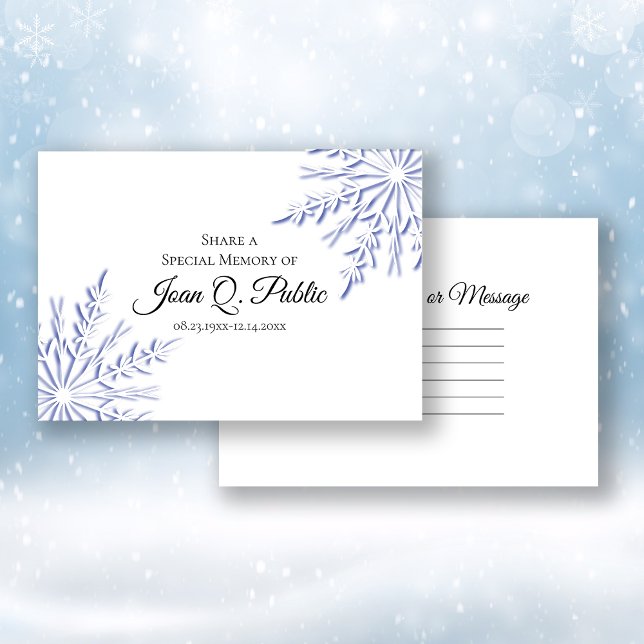 Blue Winter Snowflakes Share a Memory Funeral  Note Card (Creator Uploaded)