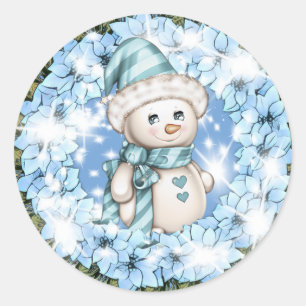 Blue Winter Snowman Sticker