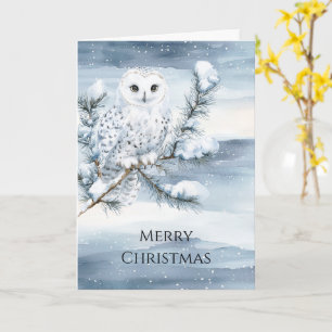 Blue Winter Snowy Owl Christmas Card