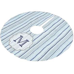 Blue Winter Stripes Monogram Initial Tree Skirt