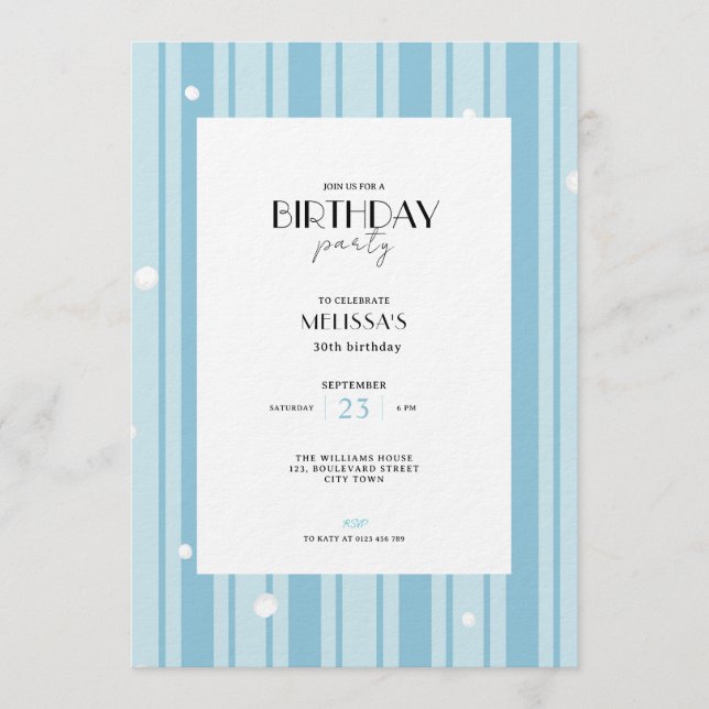 Blue Winter Stripes Pattern - 30th Birthday Invitation (Front)