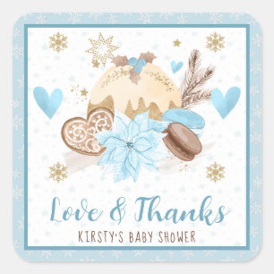 Blue Winter Sweets Baby Shower Favor Square Sticker