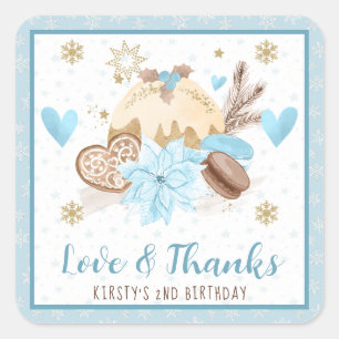 Blue Winter Sweets Birthday Party Favor Square Sticker
