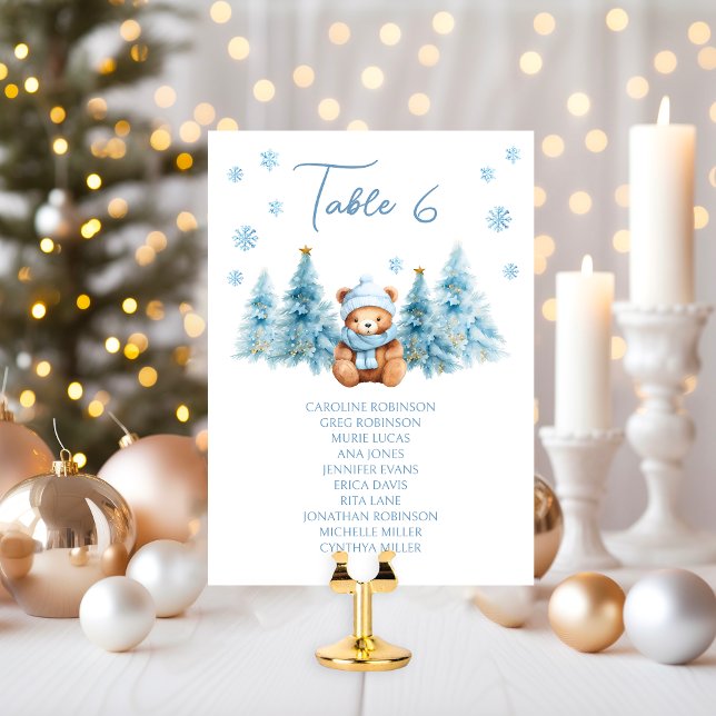Blue Winter Teddy Bear Baby Shower Table Number (Creator Uploaded)