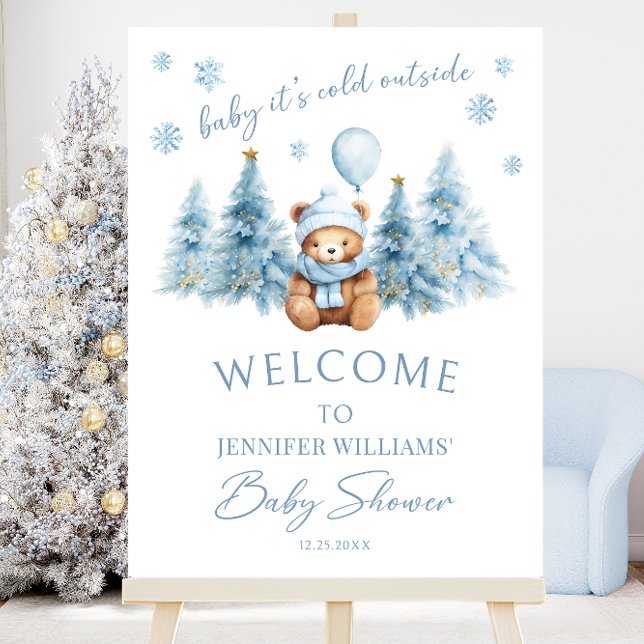 Blue Winter Teddy Bear Baby Shower Welcome Sign (Creator Uploaded)