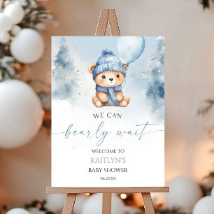 Blue Winter Teddy Bear Baby Shower Welcome Sign