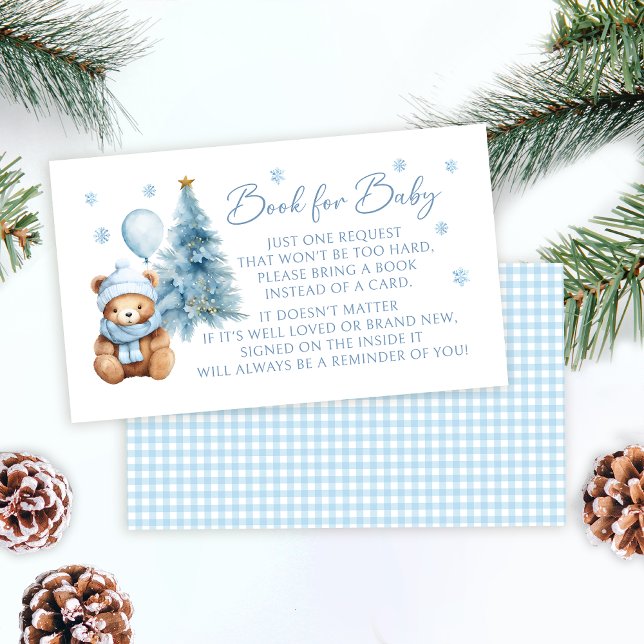 Blue Winter Teddy Bear Book for Baby Shower Cards (Creator Uploaded)