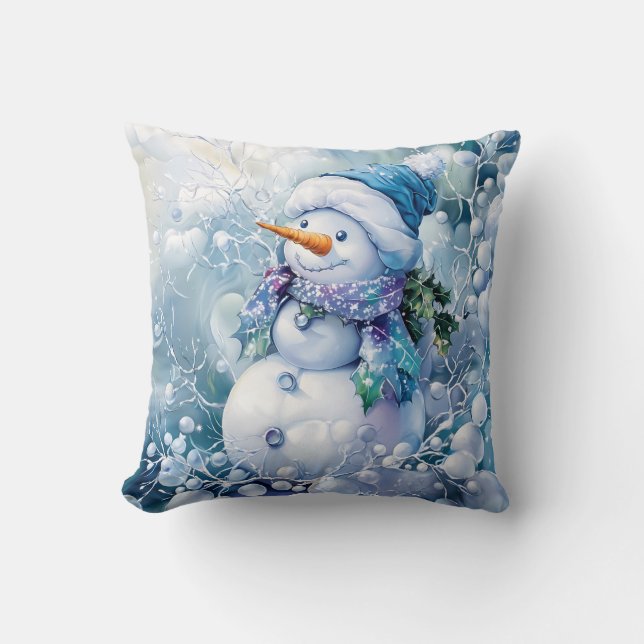Blue Winter Throw Pillow (Front)